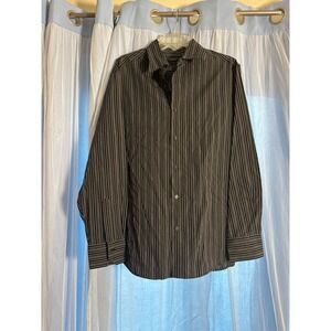 Claiborne Shirt Mens XL‎ Modern Fit Black Grey Striped Button-down EUC